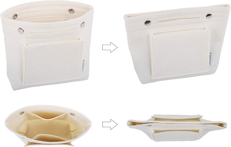 Vercord Mini Slim Small Felt Purse Organizer Insert Inside Handbag Tote Pocketbook for Women White - Image 5